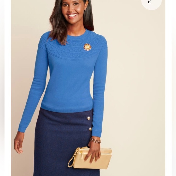 Talbots Gray Sweater Yoke Crew fairisle pullover Cotton cashmere Blend Medium - Picture 4 of 9